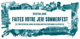 Die Grafik zeigt eine Collage mit der Ausfschrift »Siebzehn Jahre Faites votre jeu! Sommerfest«